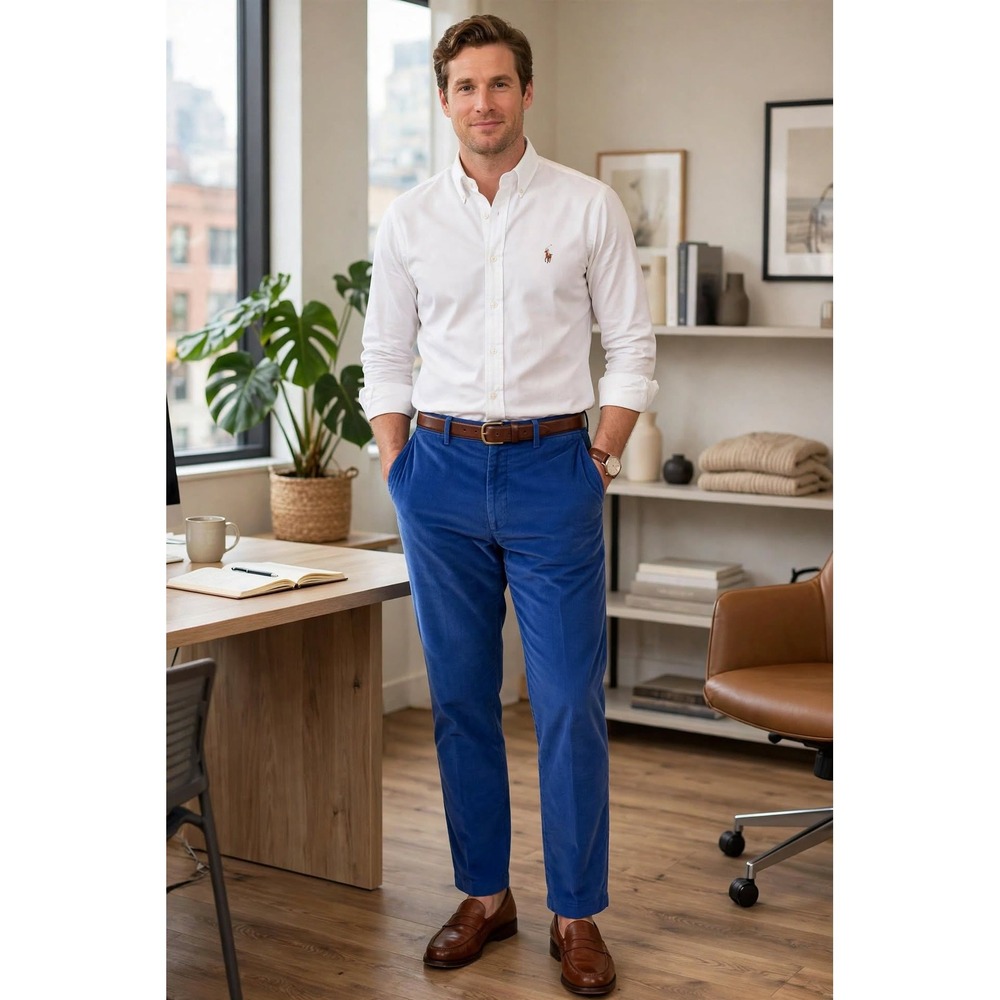 Polo Ralph Lauren Mens W40 L32 Corduroy Dress Pants Blue Straight Relaxed Italy